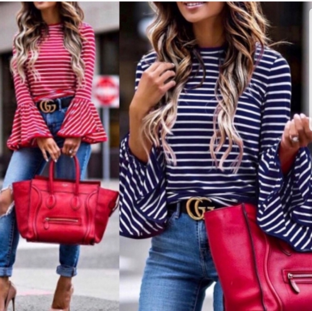 Red striped bell sleeve top